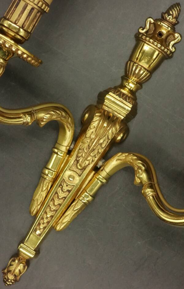 Pair of Louis XVI style urn and torch wall lights - gilt bronze