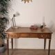 Antique Louis XVI style vintage desk, leather, brass, cherry wood