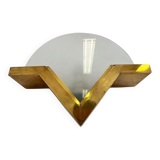 Big mid-century brass and glass design wall lamp - around 1980s
