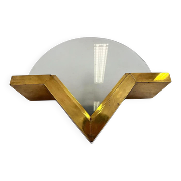 Big mid-century brass and glass design wall lamp - around 1980s