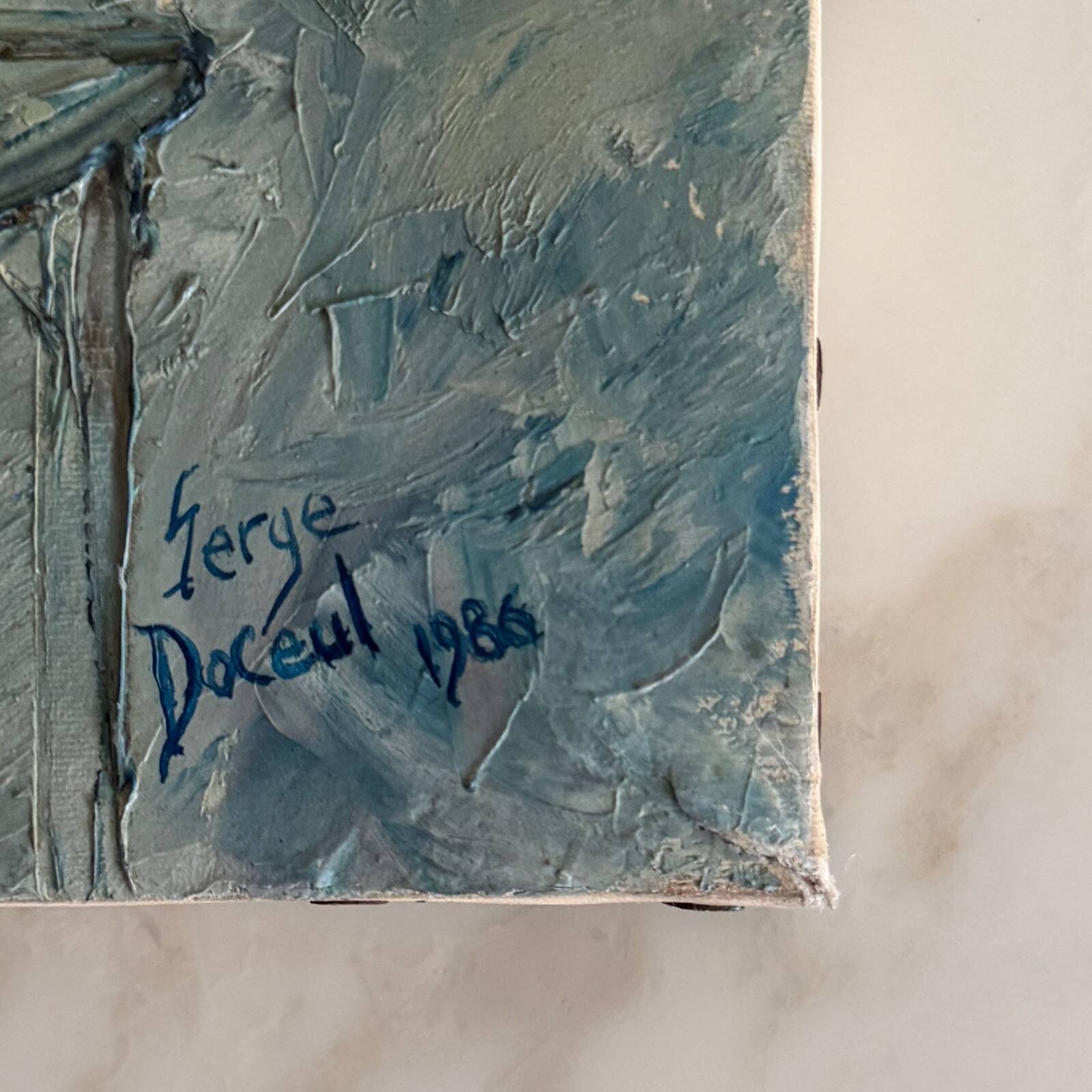 Oil on canvas still life bouquet of flowers by Serge Doceul 1986