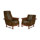 Ensemble de fauteuils bois de chêne laine état d’origine années 1970