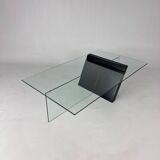 Postmodern Black Lacquered Wood and Glass Coffee Table, 1980s