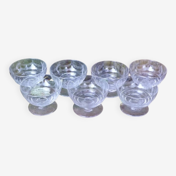 Set of 7 engraved crystal stemmed dessert cups