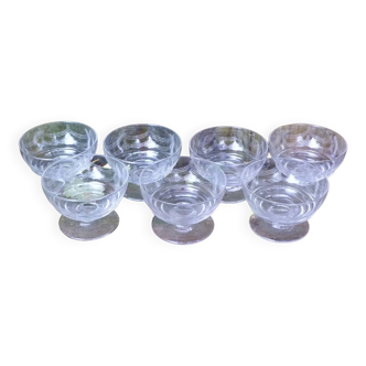 Set of 7 engraved crystal stemmed dessert cups