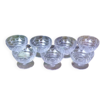 Set of 7 engraved crystal stemmed dessert cups