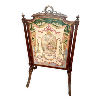 Antique fireplace screen in embroidered canvas, late 18th - early 19th century.
