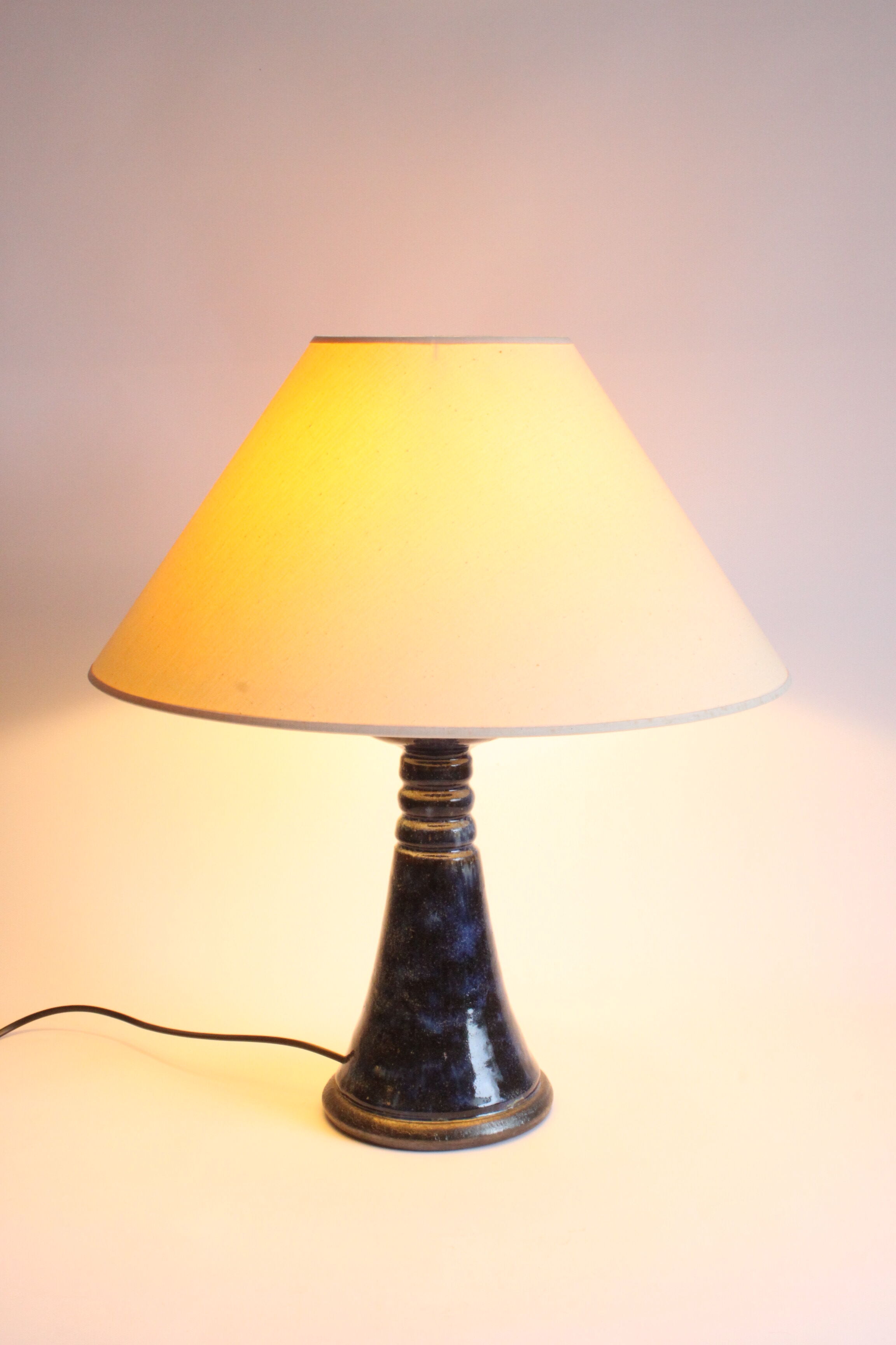 Lampe de table en céramique bleue de Poterie Dubois, Bouffioulx, Belgique années 1950