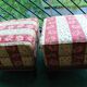 Lot 2 poufs Upholsterers in solid walnut