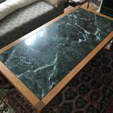 Coffee table in green marble and solid oak