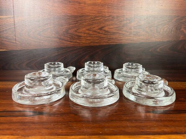 6 bougeoirs verre moulé effet ice cube