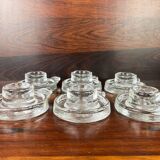 6 molded glass candle holders with an ice cube effect