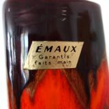 Large vintage Fat lava and enamel vase, H40cm