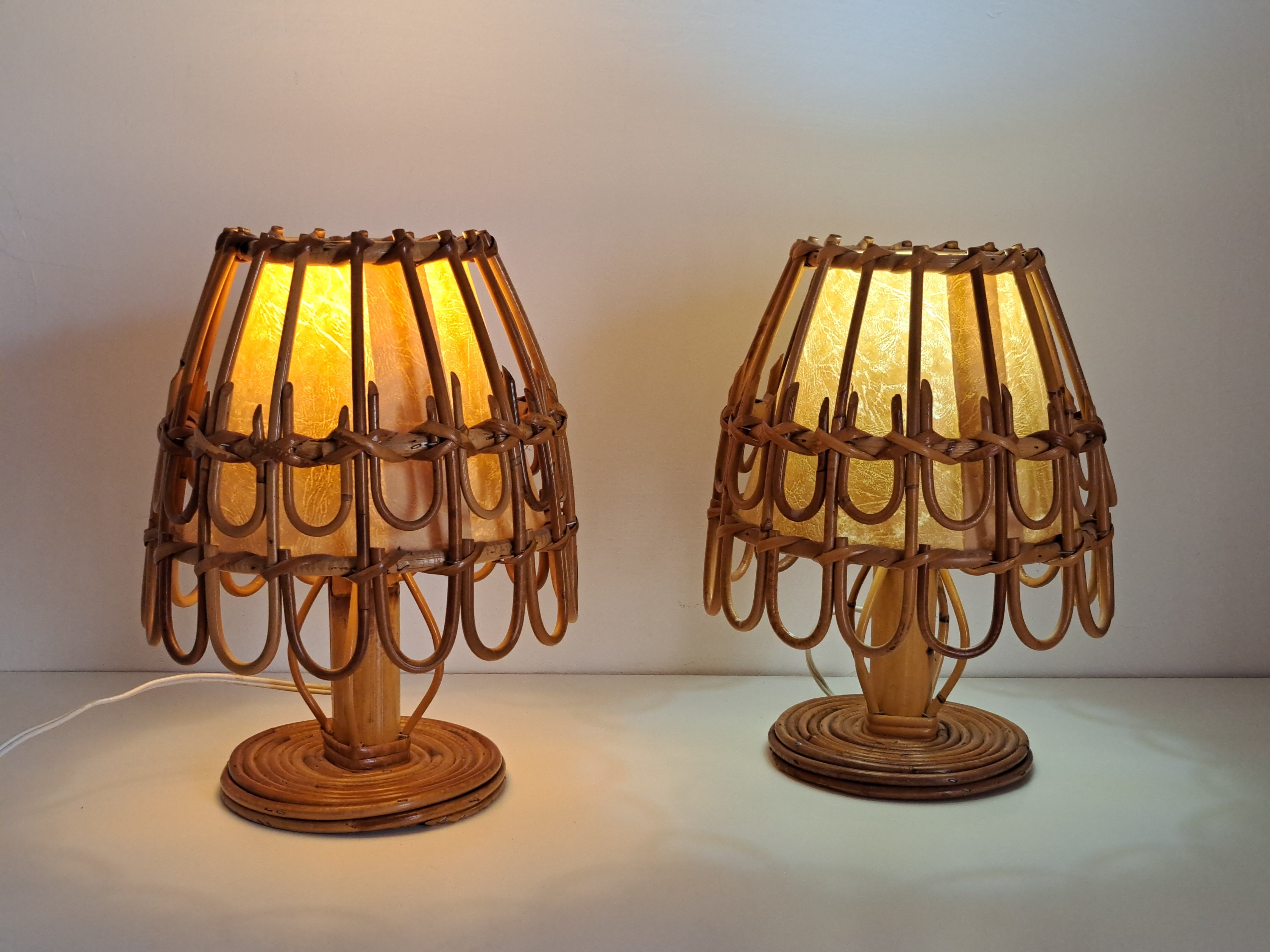 Pair of vintage bamboo lamps