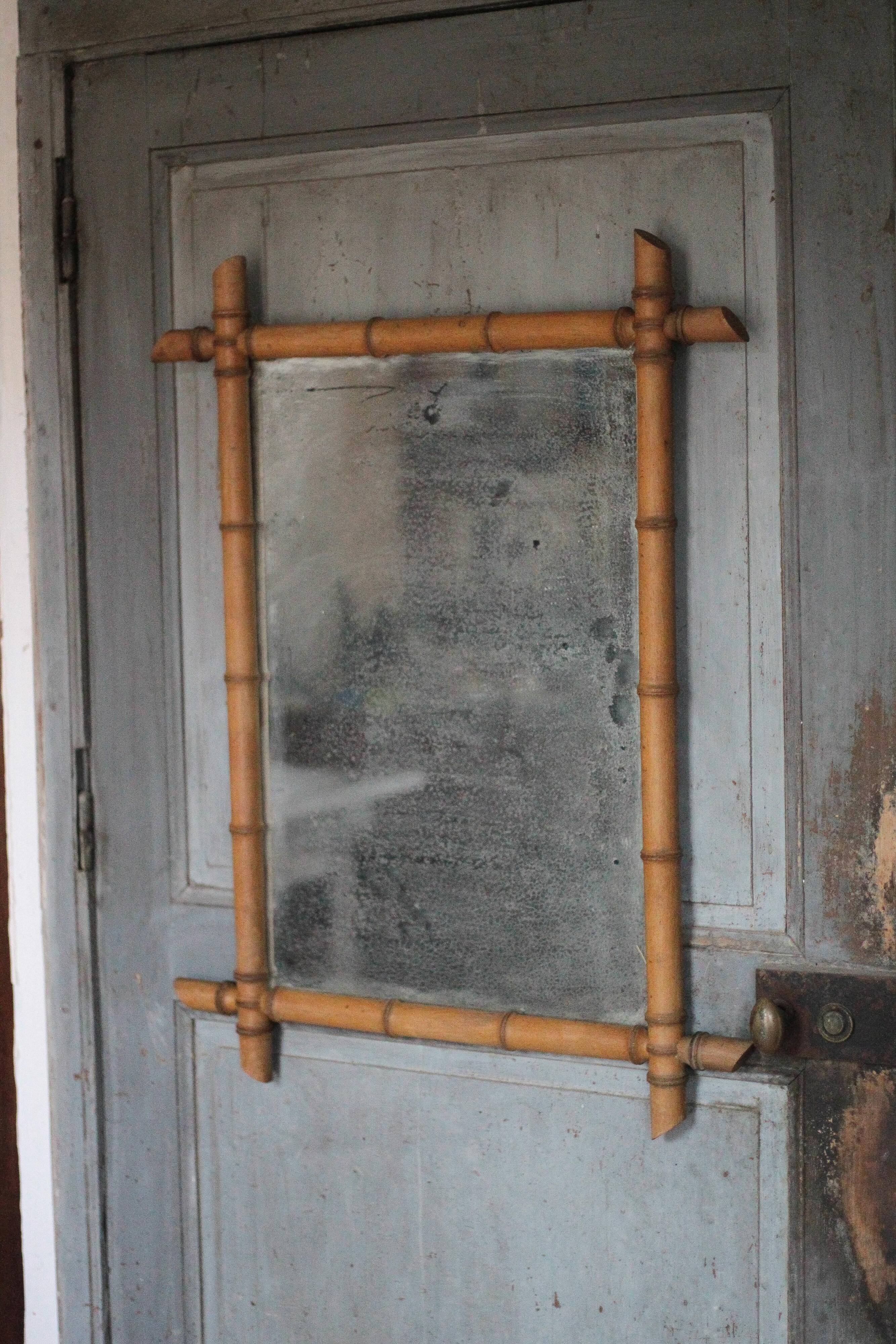 Bamboo effect wooden mirror, vintage wall mirror, decor