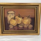 Oil painting on canvas, still life with fruits and pot, nuts, signed, George Cros, signed