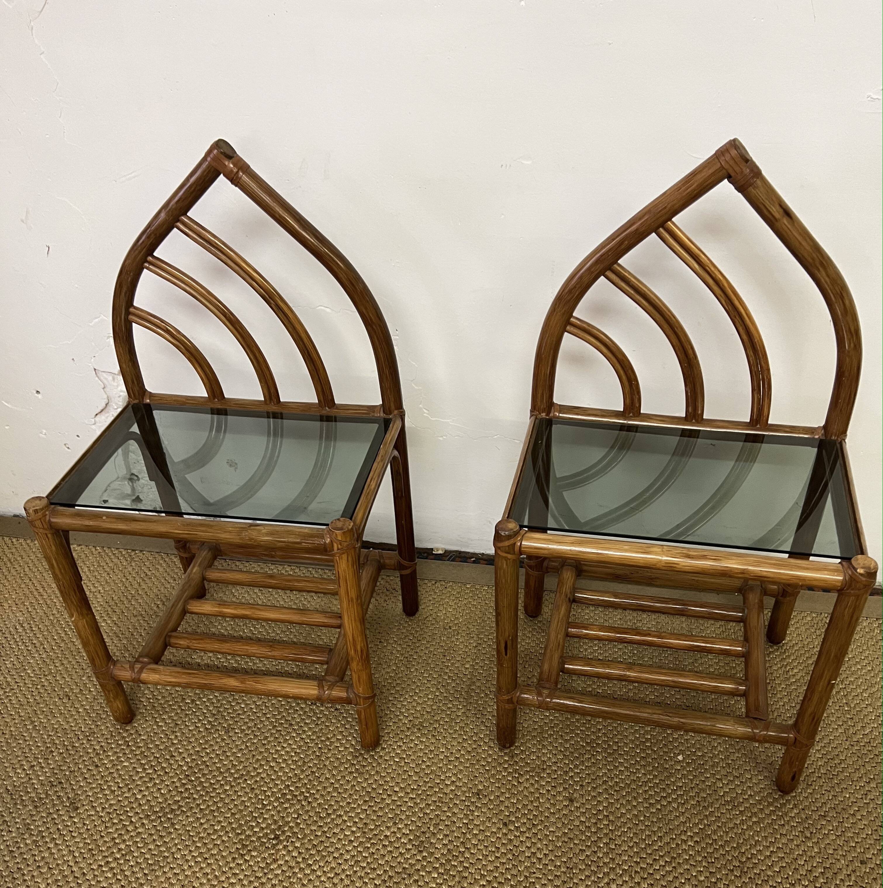 Pair of bamboo and rattan bedside tables