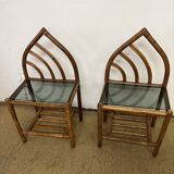 Pair of bamboo and rattan bedside tables