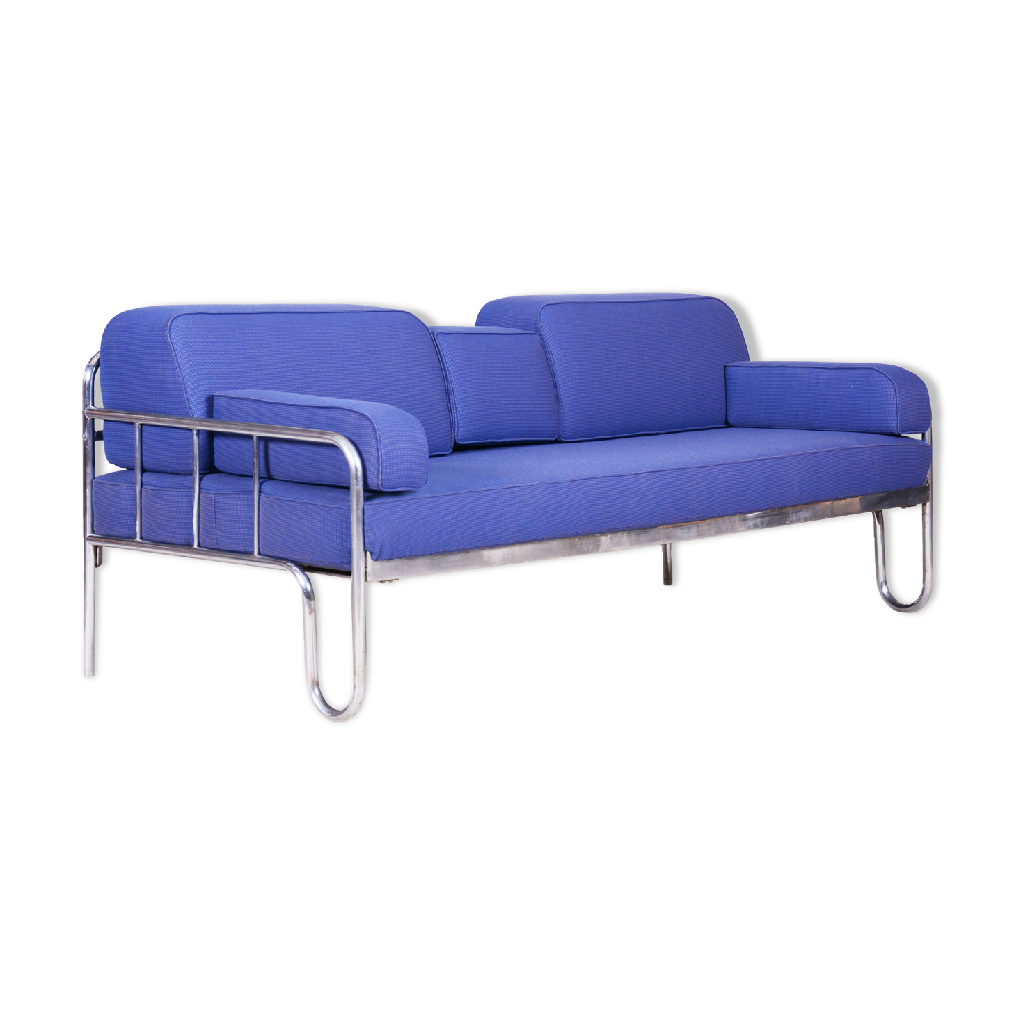 Blue bauhaus sofa - 1930s czechia - reupholstered.