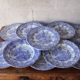Lot de 10 assiettes anglaises à décor romantique bleu