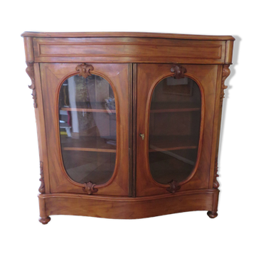 Bibliothèque-Vitrine-galbée-bois sculpté-2 portes-acajou-style anglais