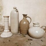 Stoneware decanters and candle holder