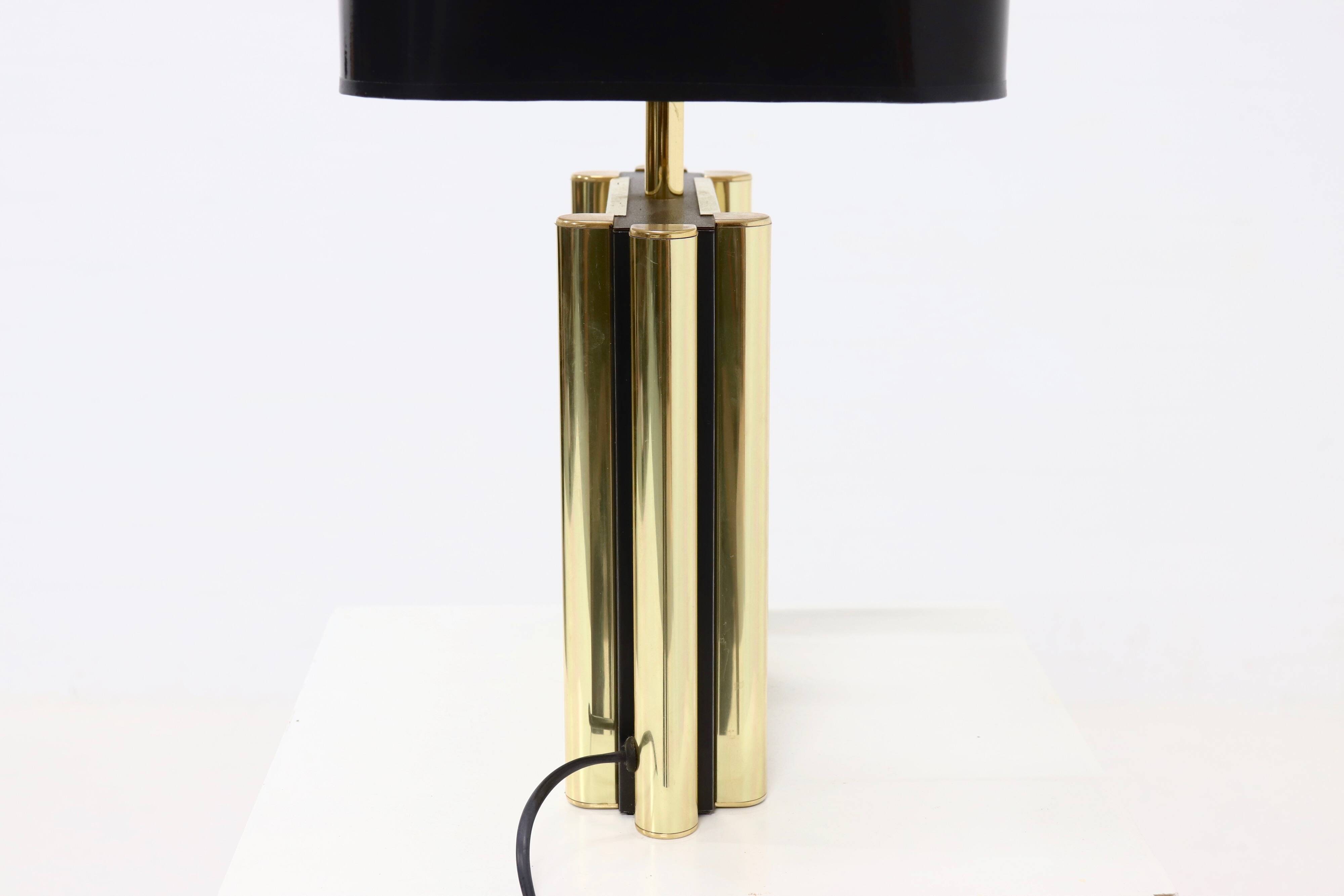 Large Belgian Table Lamp in mirror glass and Brass 1970s