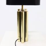 Large Belgian Table Lamp in mirror glass and Brass 1970s