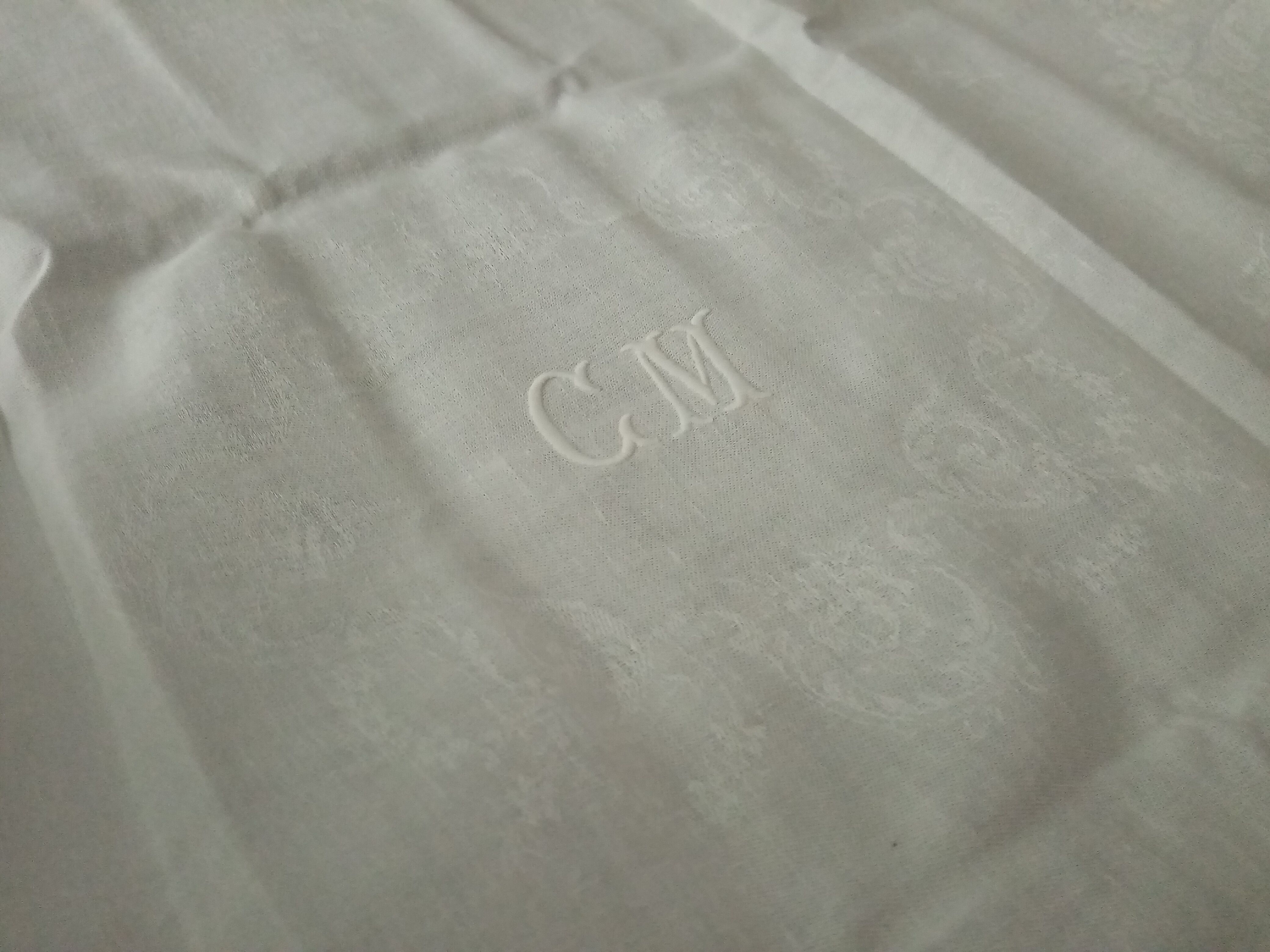 Lot de 6 anciennes serviettes damas broderie monogramme CM