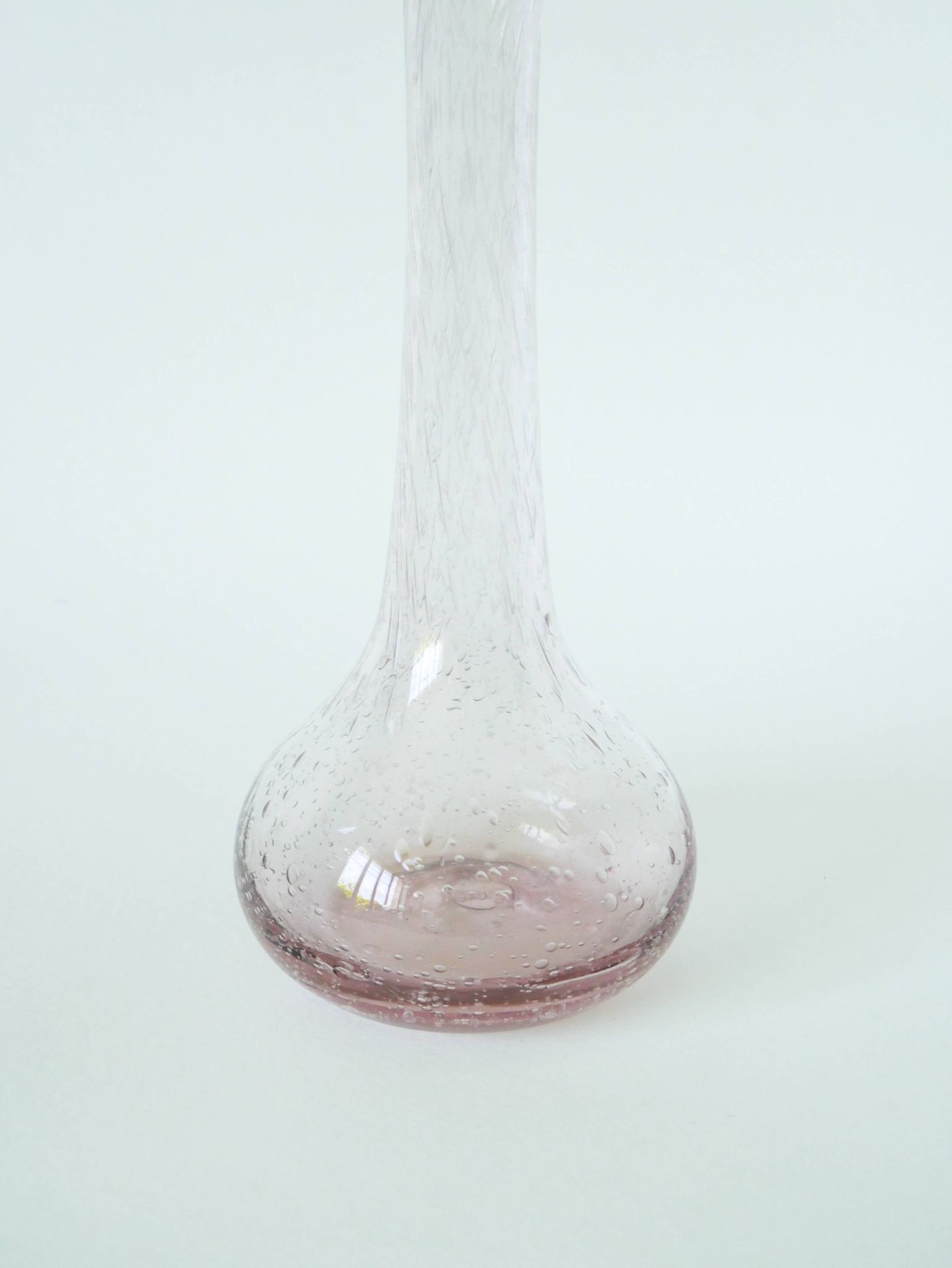Large pink bubbled glass vase, in the style of Biot, Signed, 1970