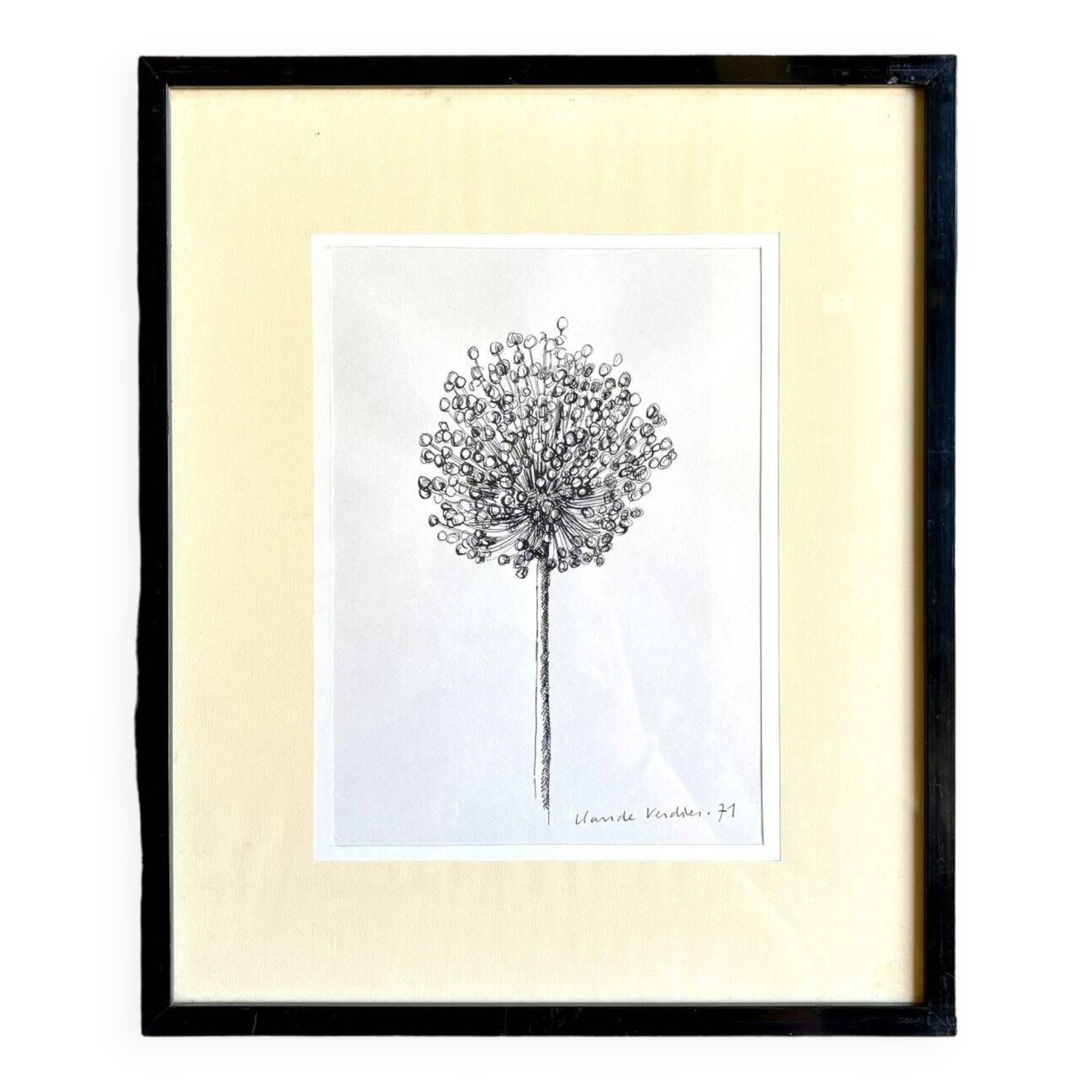 Drawing, work on paper by Claude Verdier framed, 1971