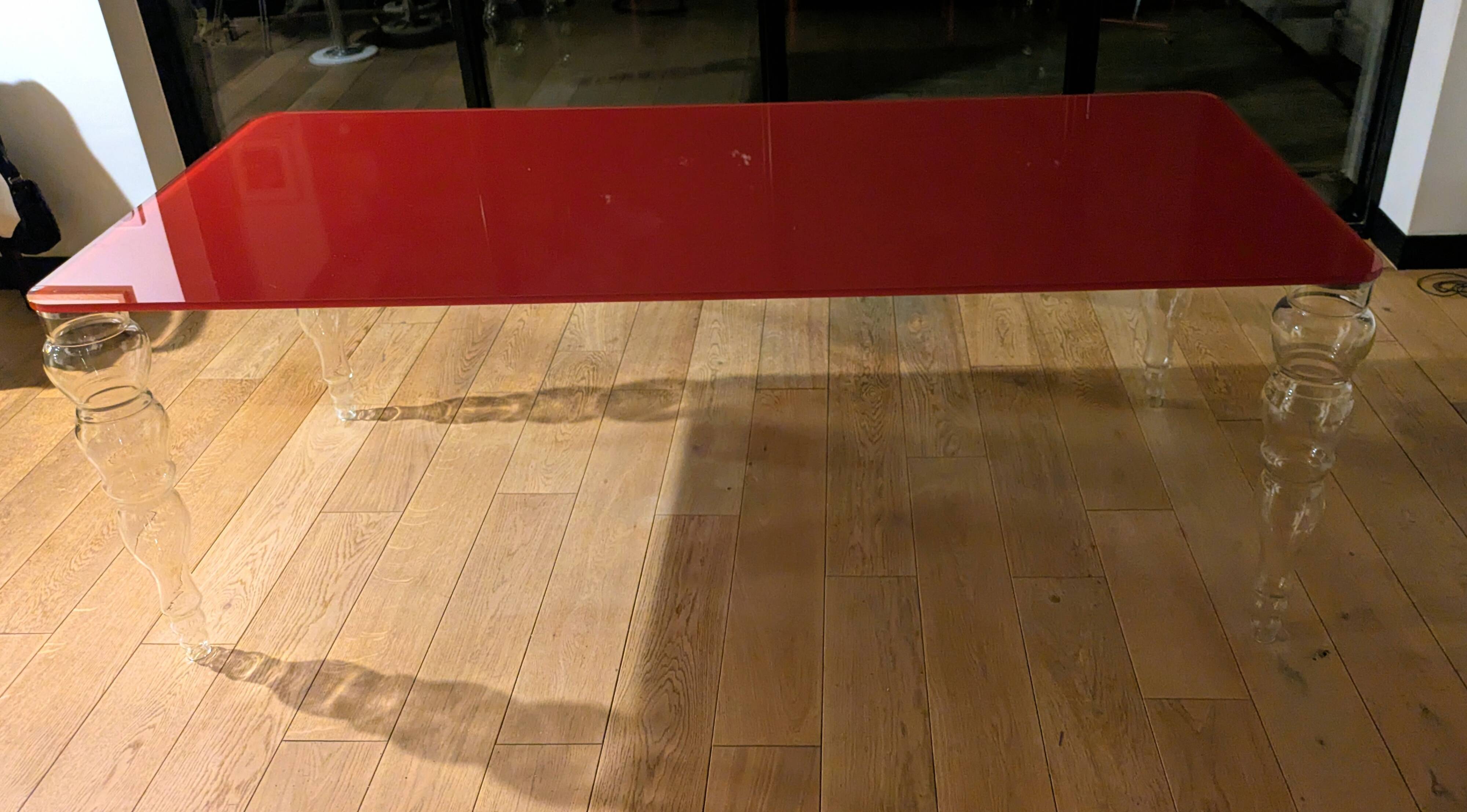 Table post-modern glass Italia POS02 red top