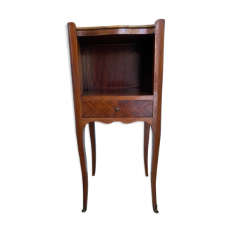 Louis XV style bedside inlaid with a niche, drawer and top in brown/beige marble
