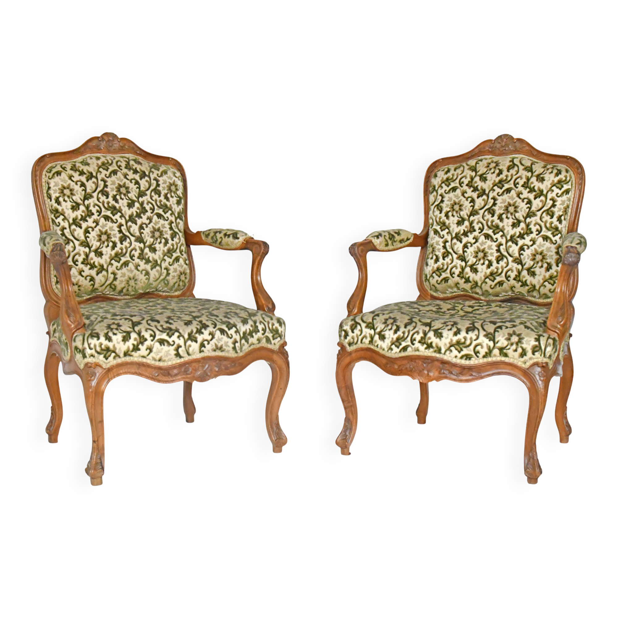Pair of Louis XV style cabriolet armchairs