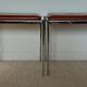 Pair of vintage stackable stools in faux leather and chrome - 70s