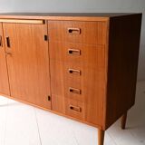 Scandinavian teak sideboard with drawers and hidden desk