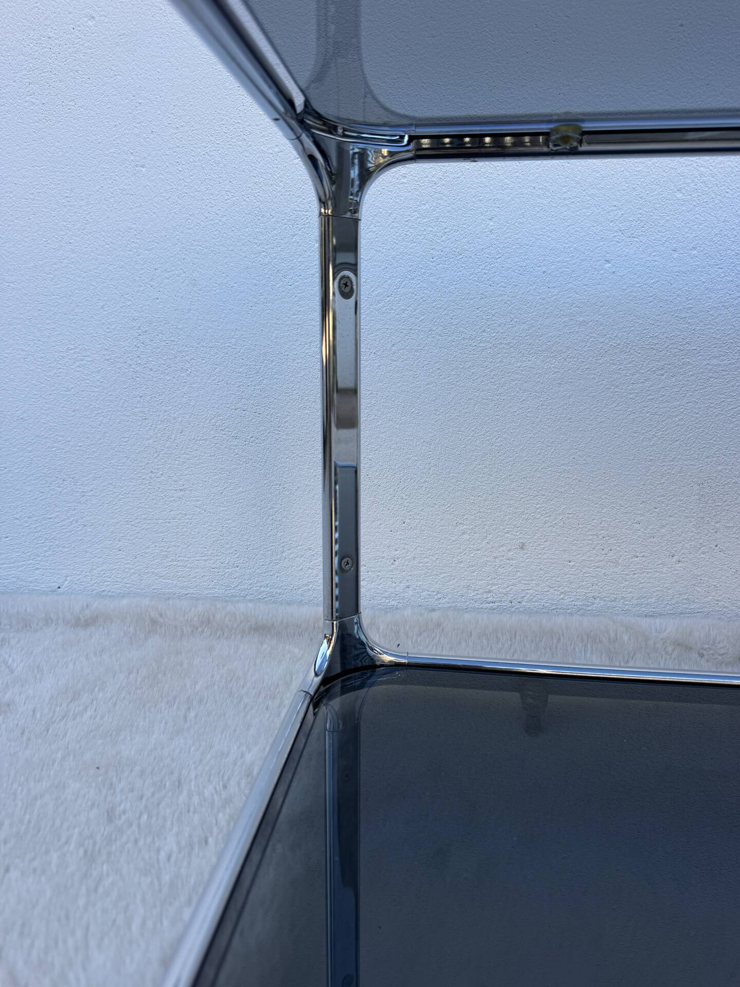 Chrome and smoked glass coffee table from the 1970s.