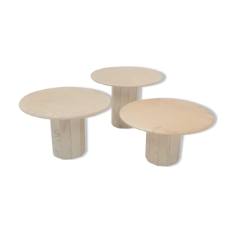 Ensemble de 3 tables d’appoint en marbre italien, années 1970