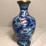 Old brass enameled flowers drawings cloisonné Vase Decoration Vintage