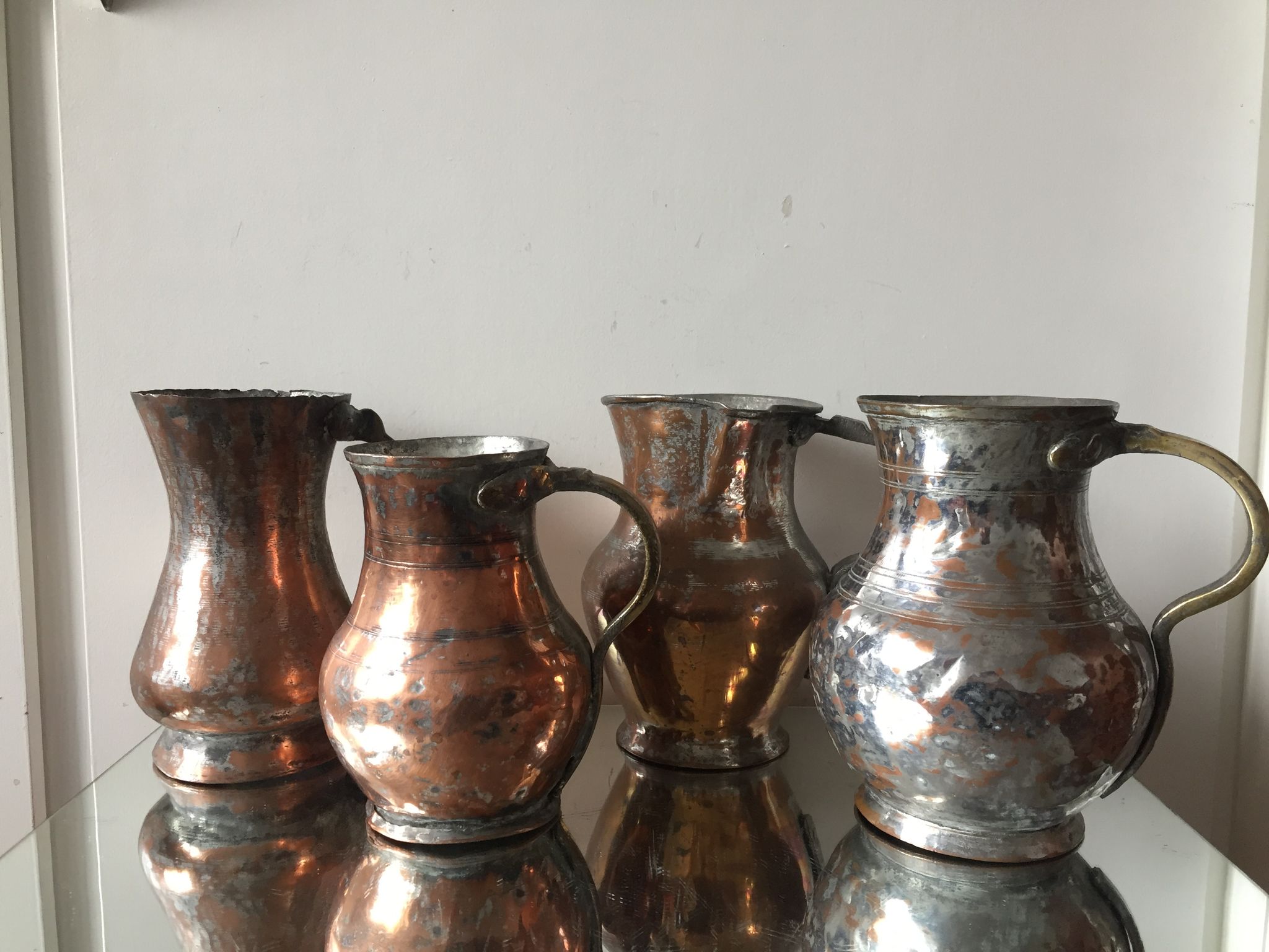 4 Islamic Art Ottoman Turkish copper pitchers antique