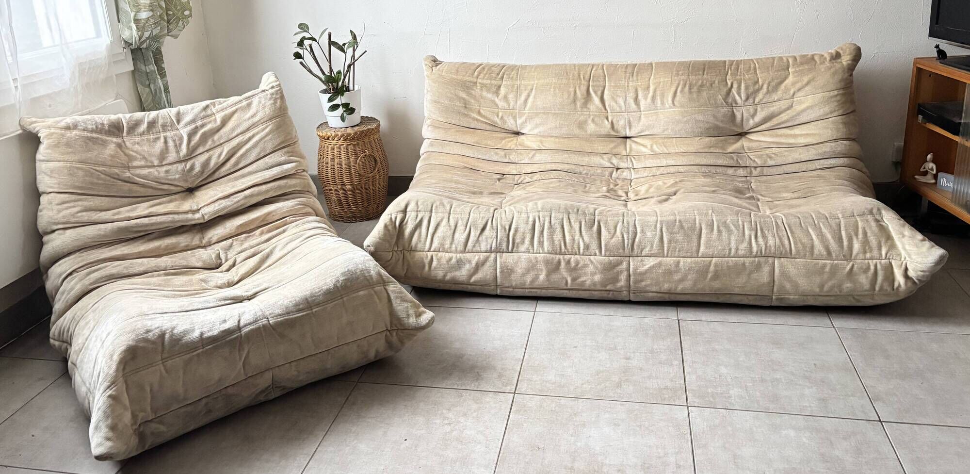 Togo Ensemble Ligne Roset vintage – 3-seater sofa and armchair
