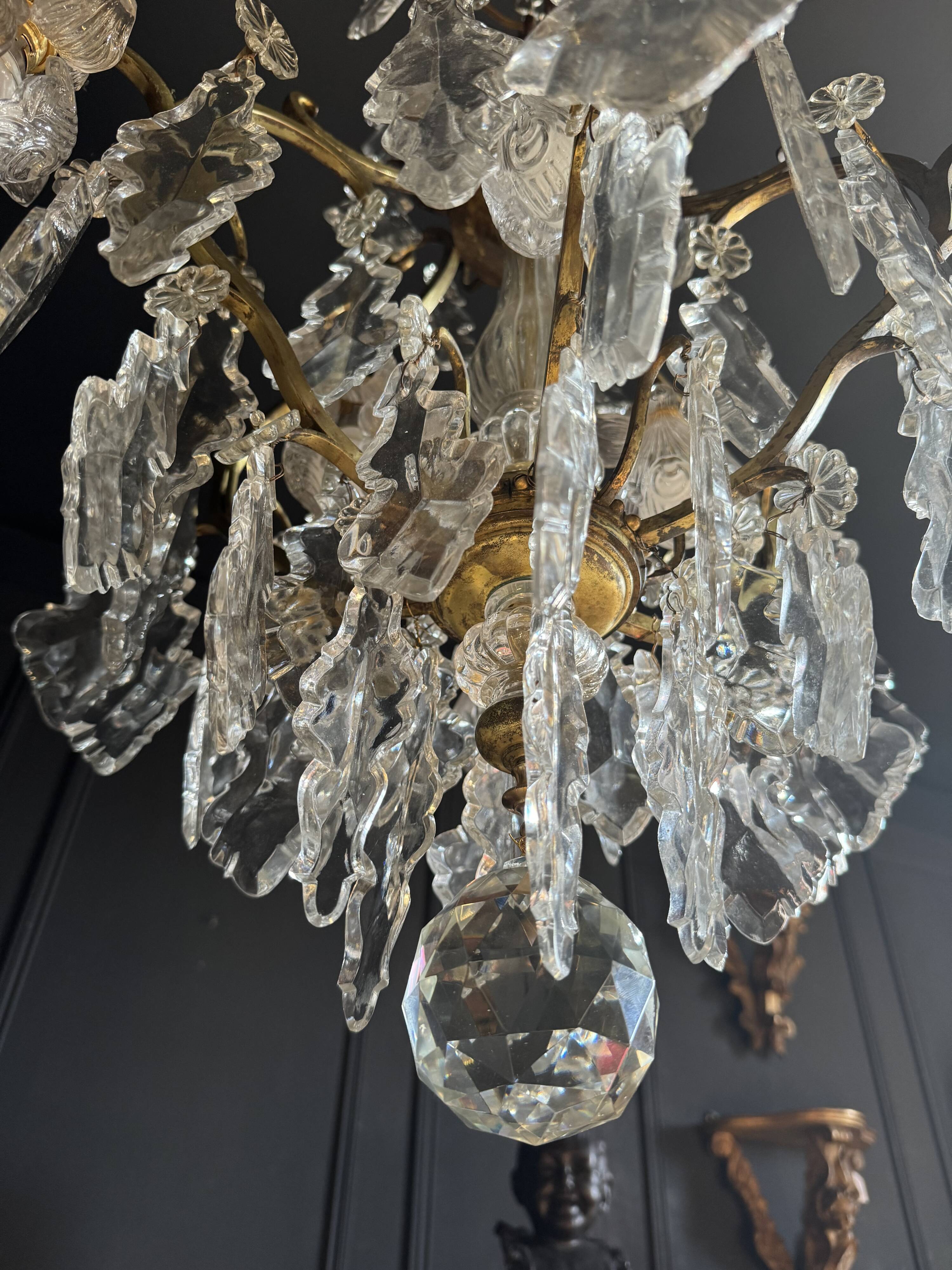 19th Century Cage Chandelier in Crystal and Gilded Bronze (Good Quality)