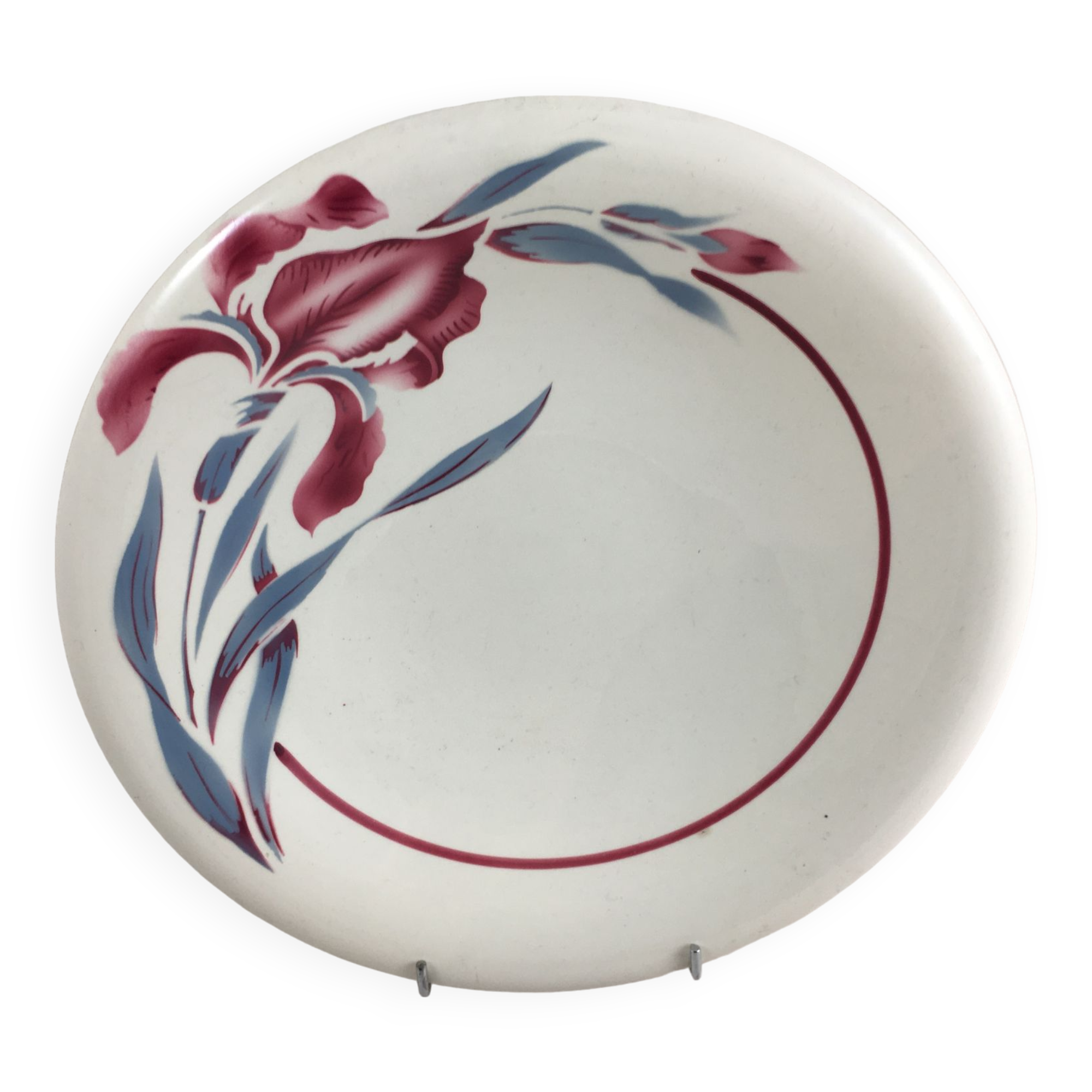 Ancien plat de service rond Arcopal fleurs années 70 vintage - Arts de la table