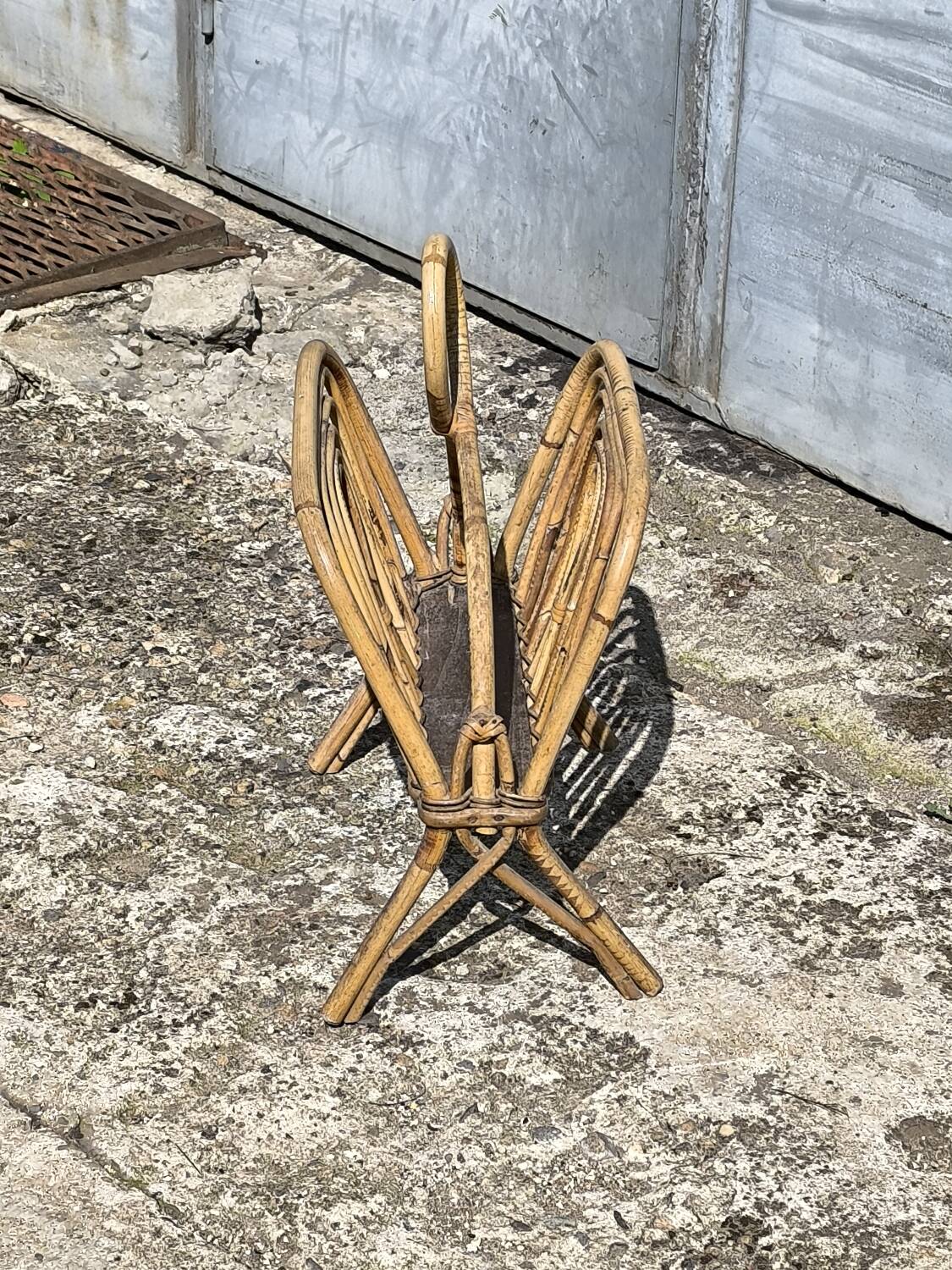 Vintage wicker and rattan magazine rack