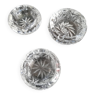 Set of 3 bohemian crystal ashtrays