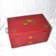 Vintage wooden trunk – toy chest or music box with painted stencil bird decoration.