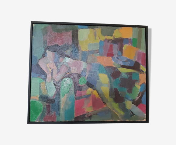 Oil on canvas elongated woman signed Nicole Jeanblanc