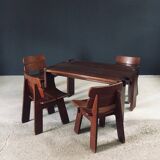 Constructivist Oak Dining Chairs, Belgium, 1960s, Set of 4