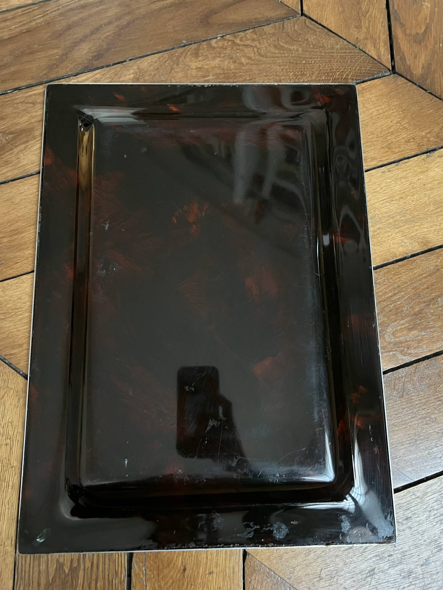 Plateau 70 in plexiglass and silver metal