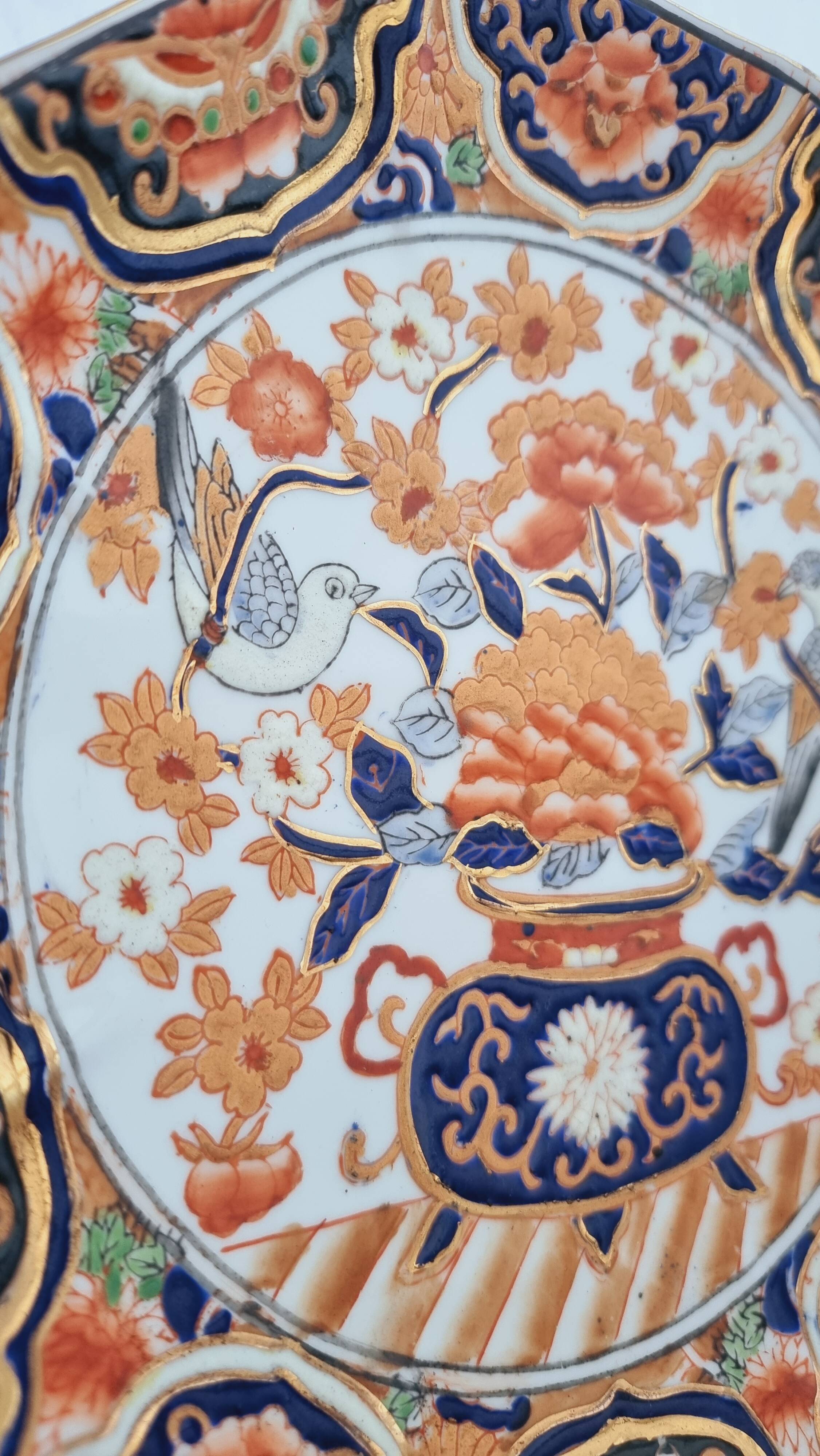 Imari-style porcelain plate, hand-painted, Japan, mid-20th century.
